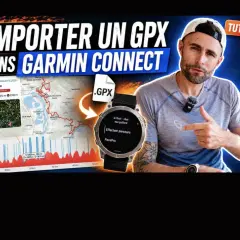 Tuto pour importer un trace GPX Garmin Connect. Un homme montre une montre GPS et une carte de parcours.