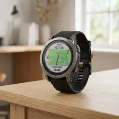 Montre Garmin affichant une carte de randonnée avec la distance parcourue.