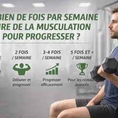 Combien de séance de sport par semaine pour progresser en musculation ? L'image montre 1, 2, 3-4, et 5+ séances par semaine.