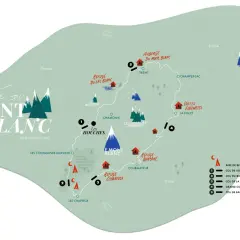 Carte du Tour du Mont Blanc en 7 jours, montrant refuges, cols et la difficulté des étapes.