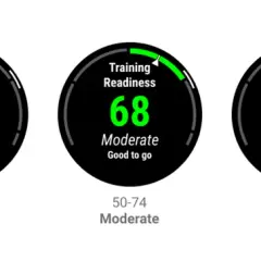 Cinq cadrans Garmin affichant le training effect : de 20 (Poor) à 97 (Prime), indiquant la récupération et la préparation.