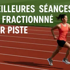 Une athlète en plein effort sur une piste d'athlétisme, illustrant les meilleures séances d'entraînement fractionné.