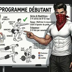 Programme débutant de callisthénie : squat, planche, soulevé de terre. Focus sur la technique avant le poids.