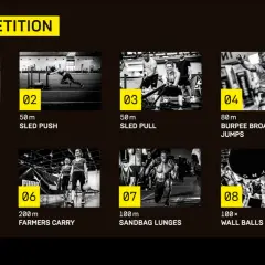 Découvrez le Hyrox : une compétition intense combinant course et exercices fonctionnels comme le SkiErg, le Sled Push, et les Wall Balls.
