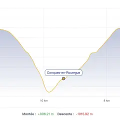 Profil d'une randonnée avec un dénivelé positif de +806m. La descente est plus importante, -1015m.