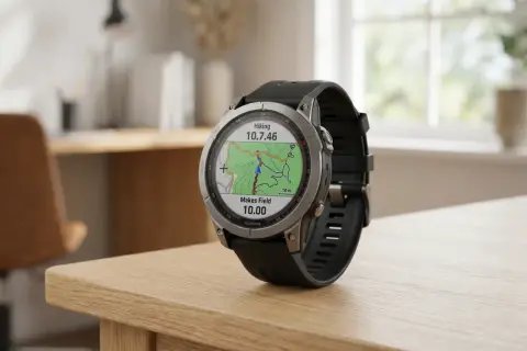 Montre Garmin affichant une carte de randonnée avec la distance parcourue.