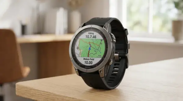Montre Garmin affichant une carte de randonnée avec la distance parcourue.
