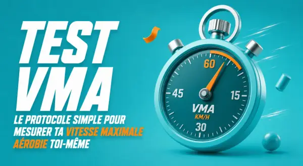 Test VMA : un chronomètre stylisé indique 30 km/h, prêt pour mesurer ta vitesse maximale aérobie.