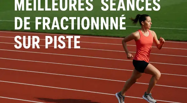 Une athlète en plein effort sur une piste d'athlétisme, illustrant les meilleures séances d'entraînement fractionné.