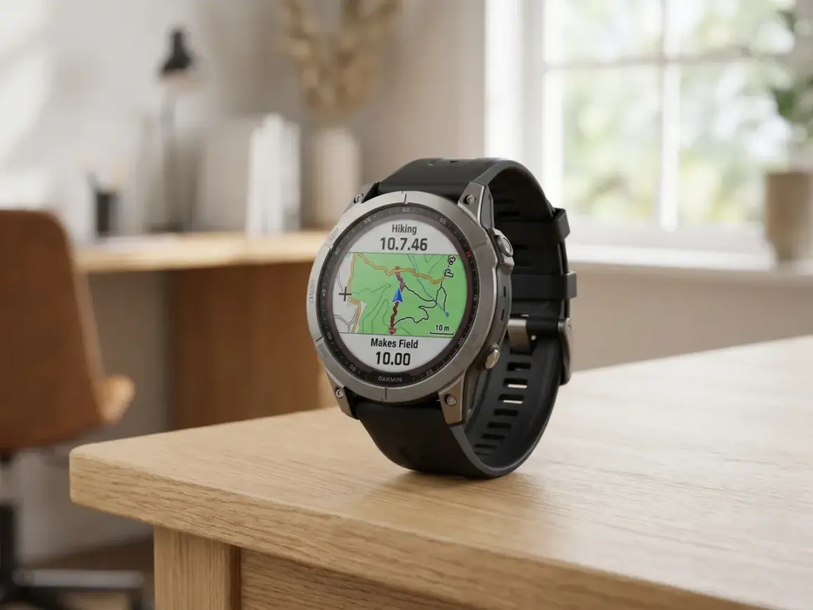Montre Garmin affichant une carte de randonnée avec la distance parcourue.