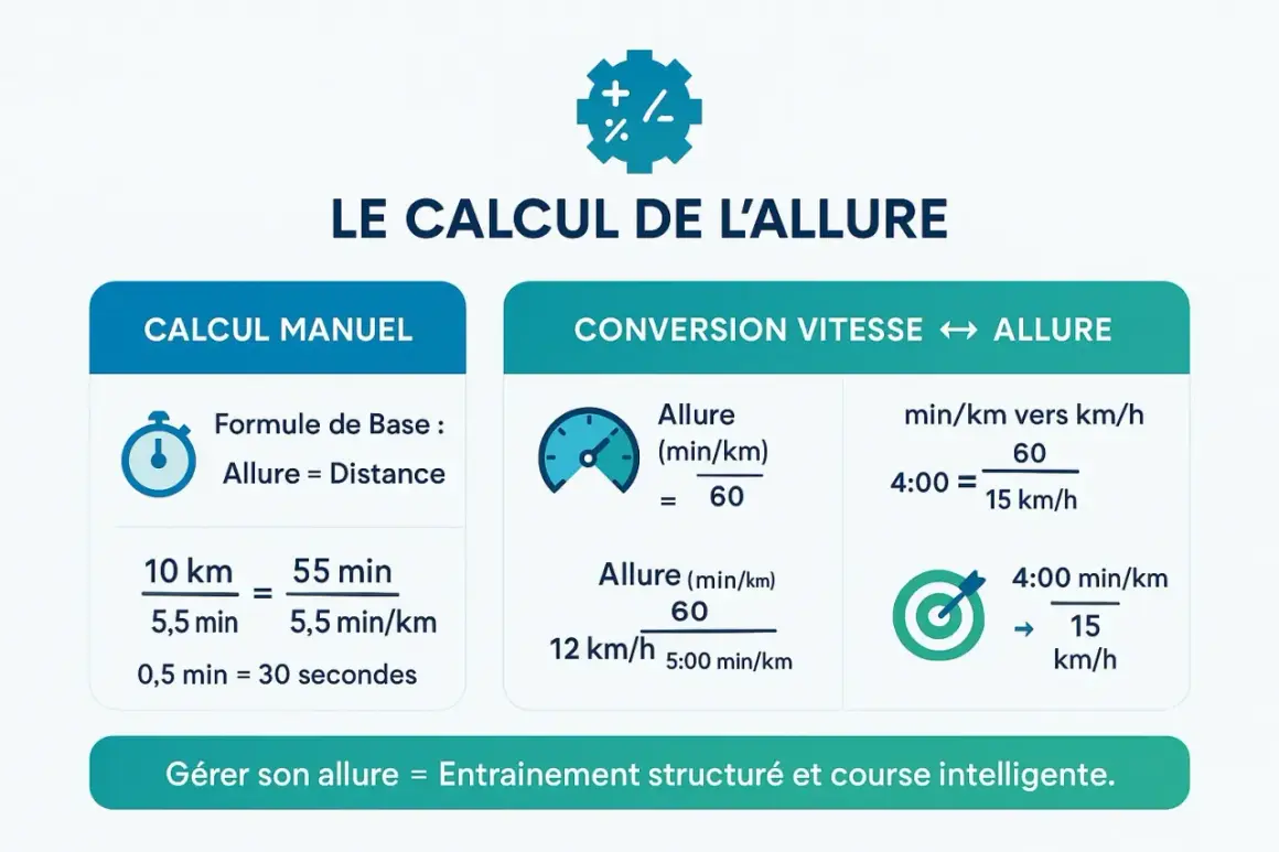 Calcul de l'allure pour la course : manuel et conversion vitesse. Aide à gérer sa zone 2 fréquence cardiaque pour un entraînement intelligent.
