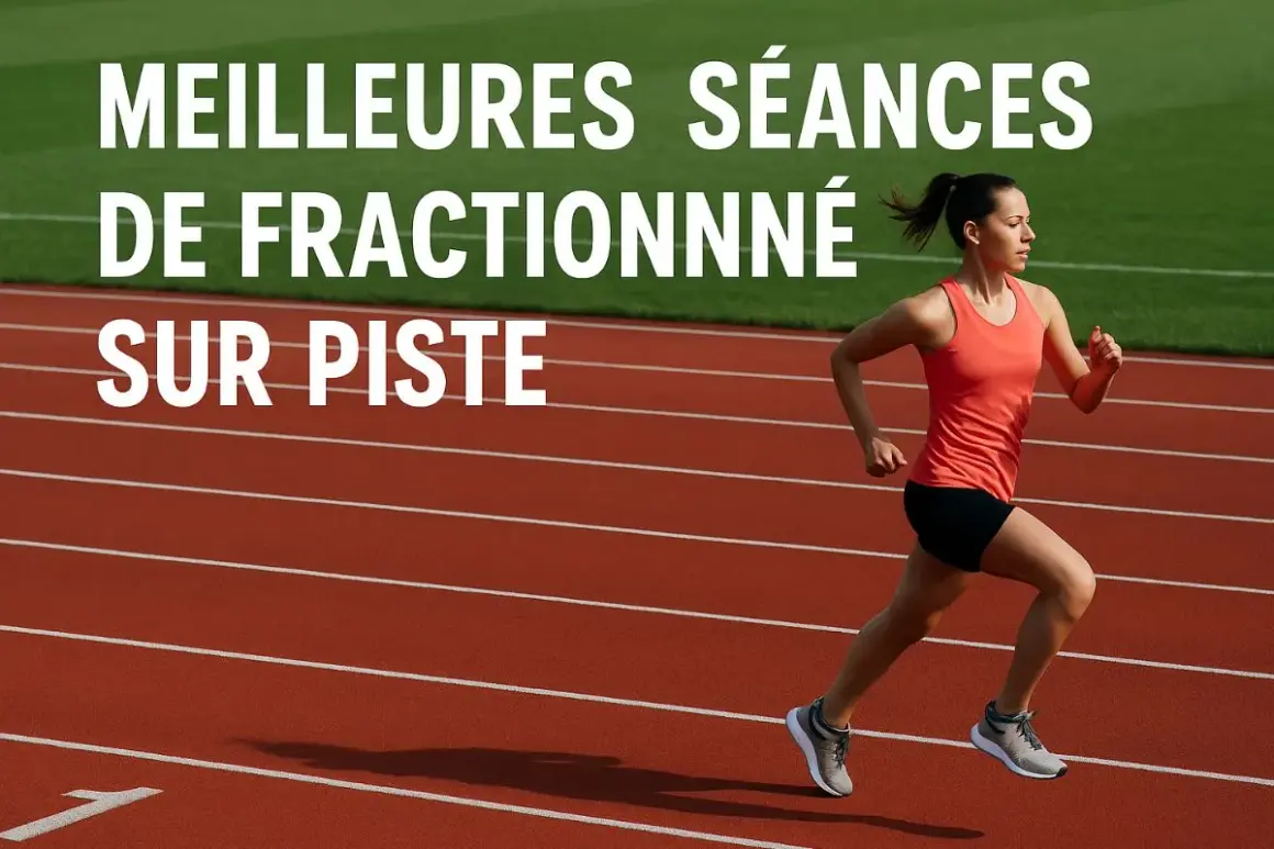 Une athlète en plein effort sur une piste d'athlétisme, illustrant les meilleures séances d'entraînement fractionné.