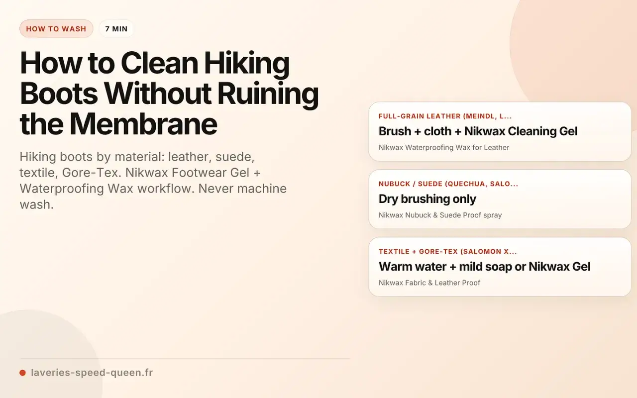 Guide pour comment nettoyer des chaussures de randonn&eacute;e en cuir, nubuck, su&egrave;de ou textile Gore-Tex. Brosse, eau ti&egrave;de, savon doux ou gel Nikwax.