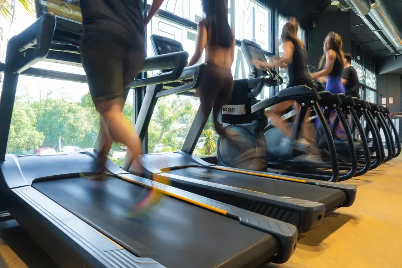 Des personnes s'entraînent sur des tapis roulants, un aperçu de ce qu'est Hyrox : un entraînement complet.