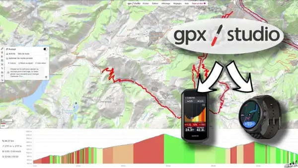 Interface de GPX Studio pour tracer un itinéraire de vélo de route, avec une carte topographique et un profil d'altitude.